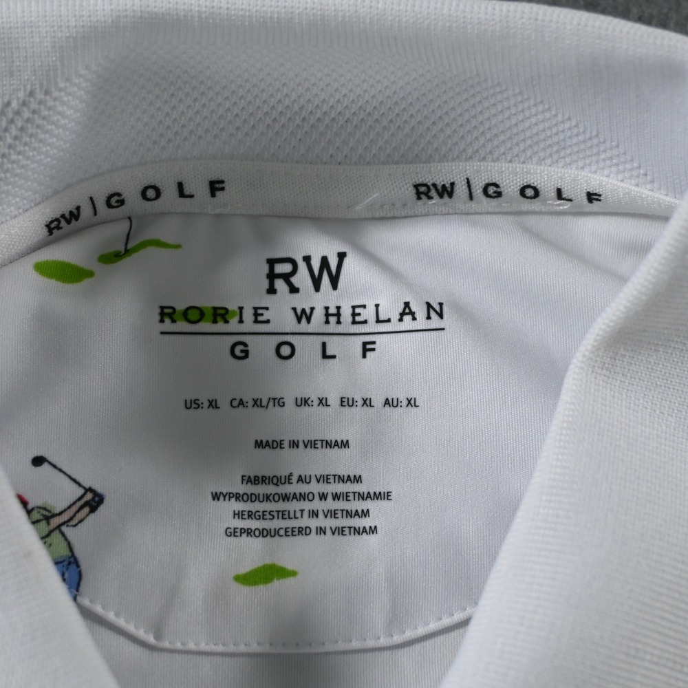 Rorie Whelan Mens Golfer Print Performance Golf Polo Shirt XL White New - Picture 4 of 8